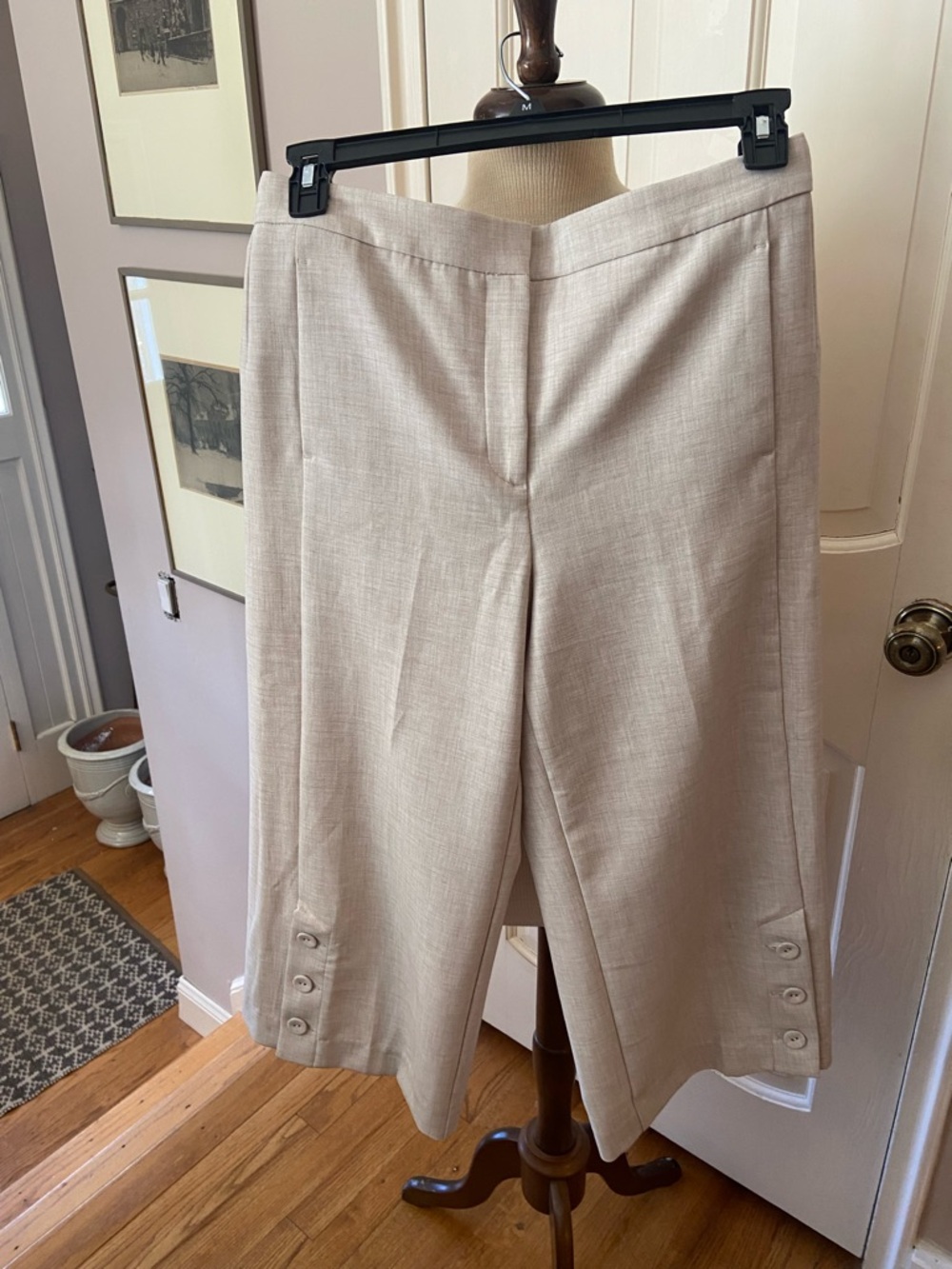 Ann Taylor Light Beige Wide-Leg Crop Pants with Button Tabs